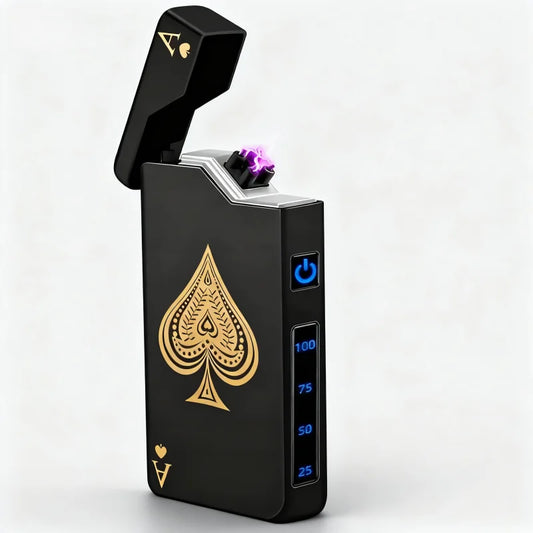 Dual Arc Aansteker USB -C Digitaal Display Poker Schoppen Aas