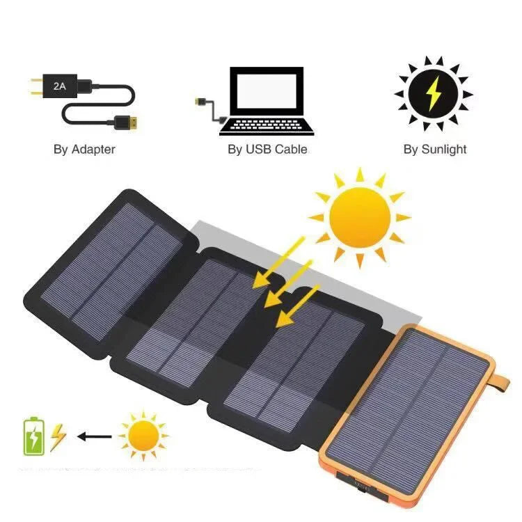 Solar Power Bank Met Opvouwbare Panelen V5 2A USB  Outdoor Camping voor IPhone Android