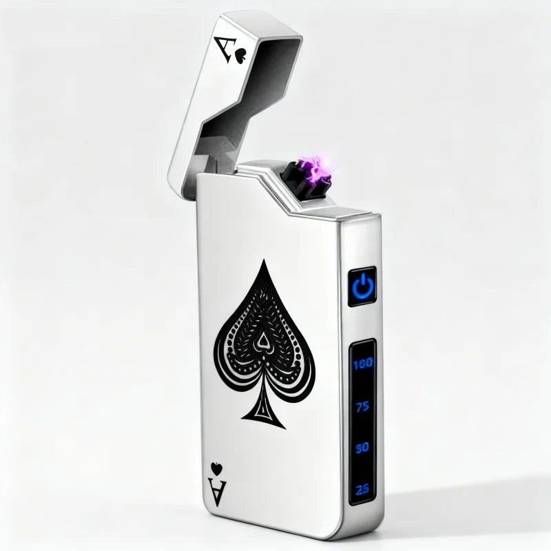 Dual Arc Aansteker USB -C Digitaal Display Poker Schoppen Aas