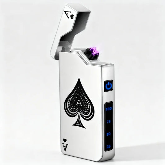 Dual Arc Aansteker USB -C Digitaal Display Poker Schoppen Aas